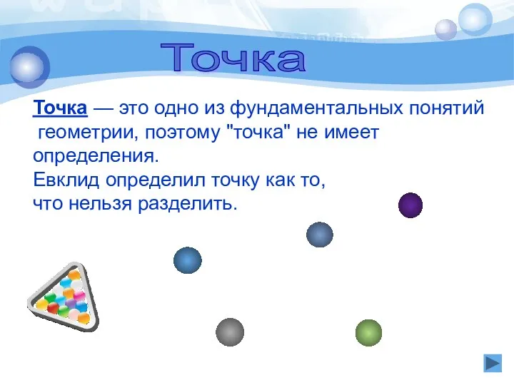 Точка — это одно из фундаментальных понятий геометрии, поэтому "точка"