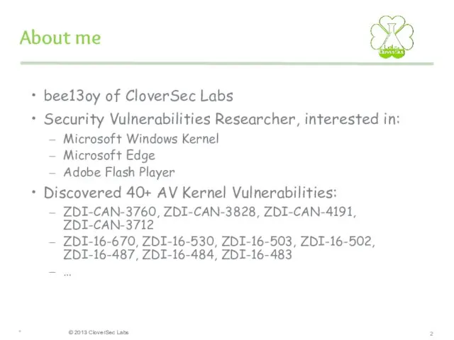 * About me bee13oy of CloverSec Labs Security Vulnerabilities Researcher,