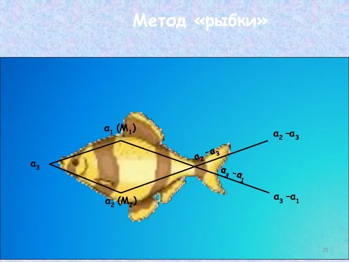 α3 α1 (М1) α2 (М2) α2 –α3 α3 –α1 α2 –α3 α3 –α1 Метод «рыбки»