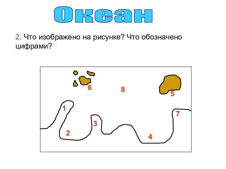 2. Что изображено на рисунке? Что обозначено цифрами? Океан