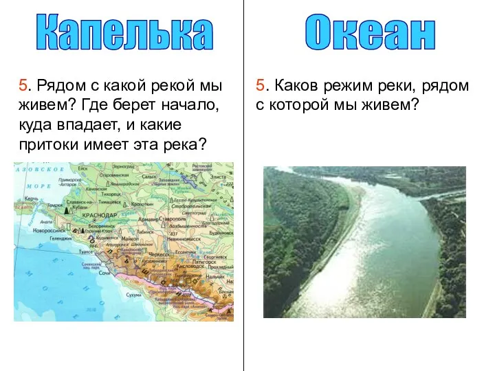 Капелька Океан 5. Рядом с какой рекой мы живем? Где