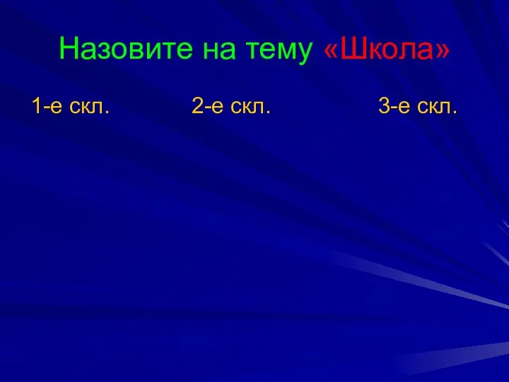 Назовите на тему «Школа» 1-е скл. 2-е скл. 3-е скл.