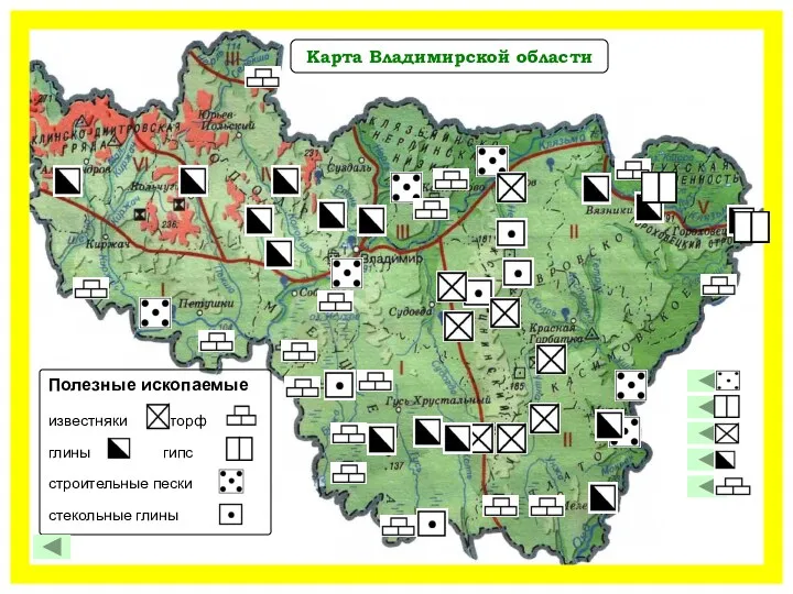 Полезные ископаемые известняки торф глины гипс строительные пески стекольные глины Карта Владимирской области