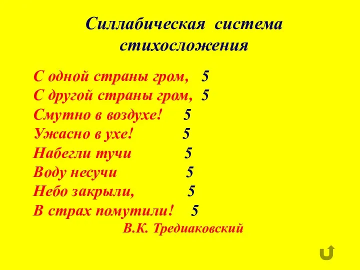 Силлабическая система стихосложения С одной страны гром, 5 С другой