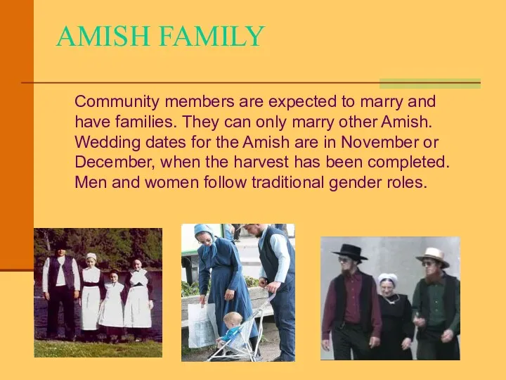 AMISH FAMILY Community members are expected to marry and have