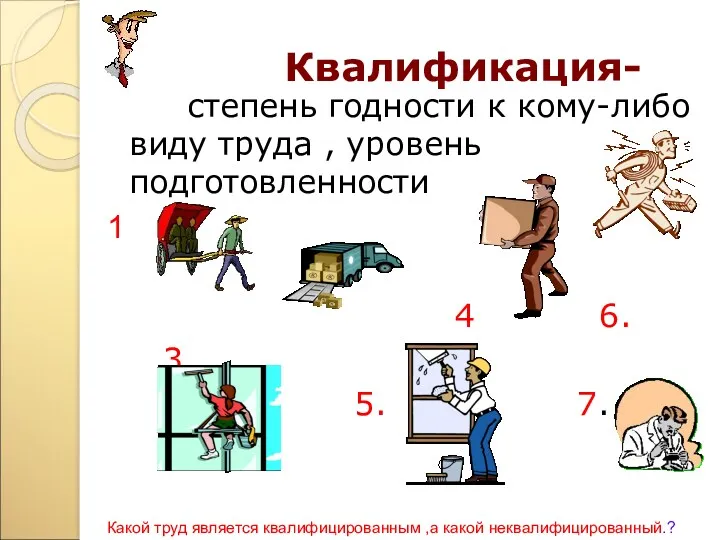 Квалификация- степень годности к кому-либо виду труда , уровень подготовленности