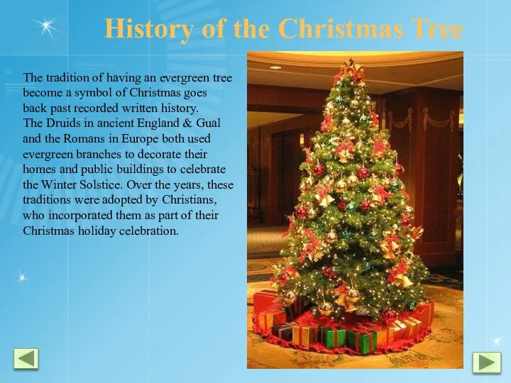 History of the Christmas Tree The tradition of having an