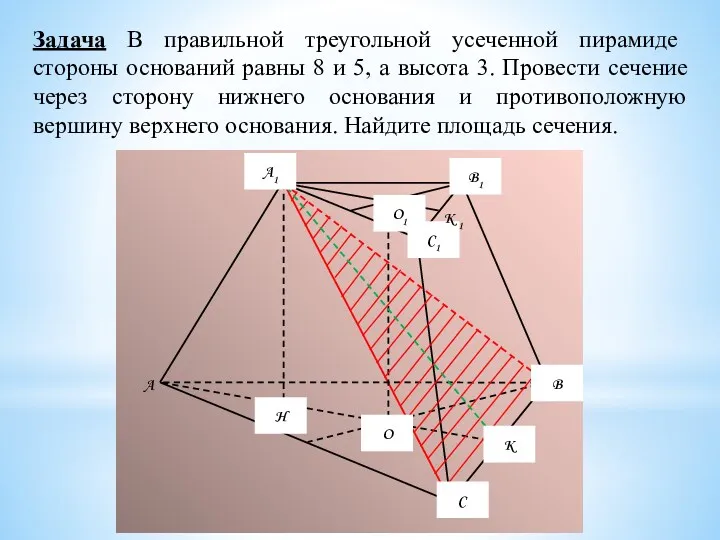 Задача В правильной треугольной усеченной пирамиде стороны оснований равны 8