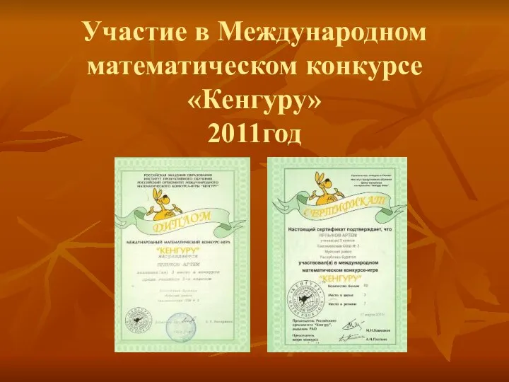 Участие в Международном математическом конкурсе «Кенгуру» 2011год