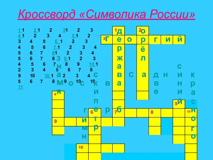 Кроссворд «Символика России» д е ж р а в а