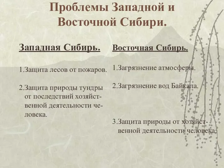 Проблемы Западной и Восточной Сибири. Западная Сибирь. 1.Защита лесов от