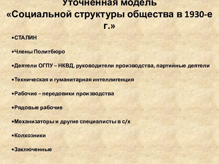 Уточненная модель «Социальной структуры общества в 1930-е г.»