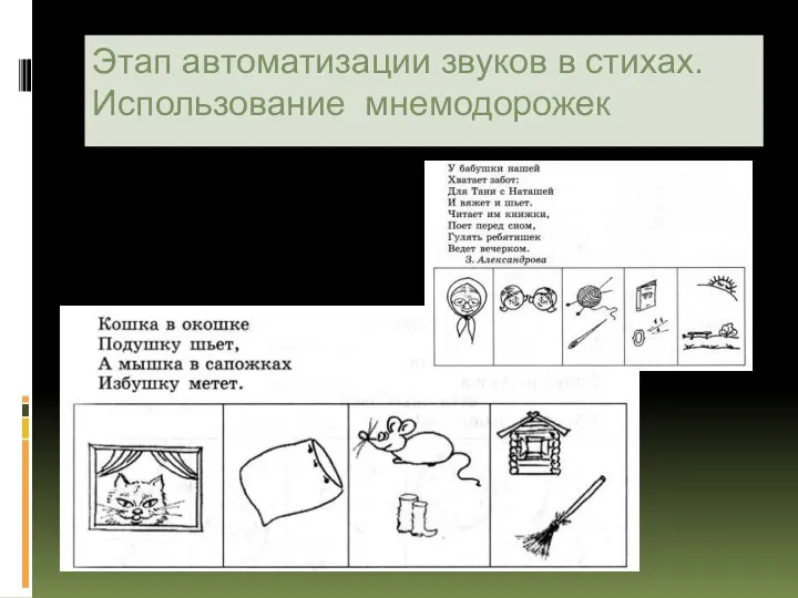 Этап автоматизации звуков в стихах. Использование мнемодорожек