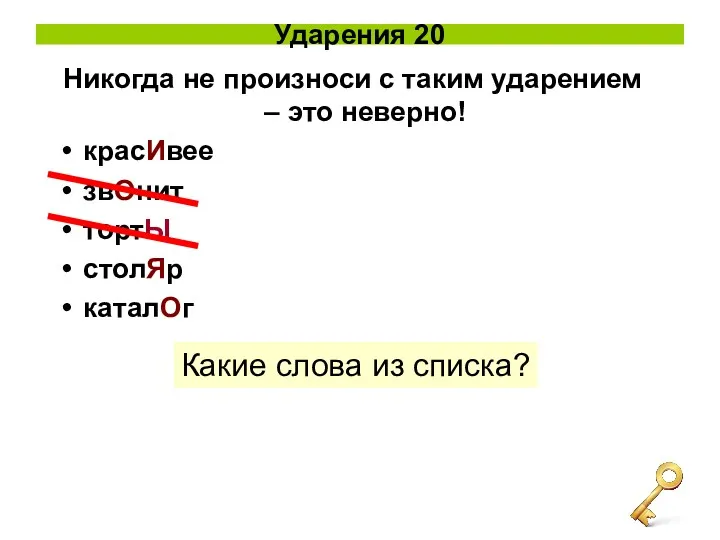 Ударения 20 Никогда не произноси с таким ударением – это