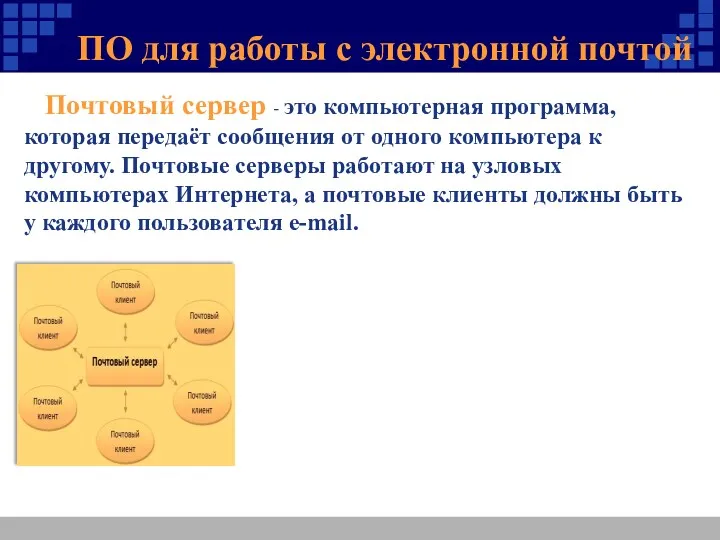 ПО для работы с электронной почтой Почтовый сервер - это