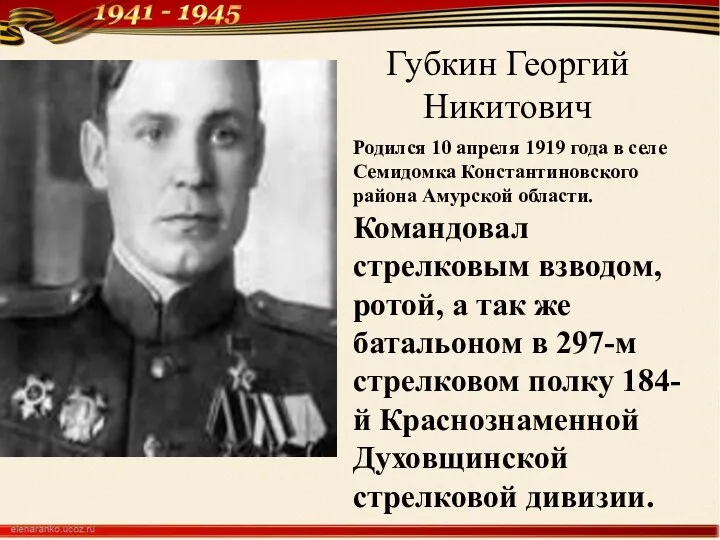 Губкин Георгий Никитович Родился 10 апреля 1919 года в селе