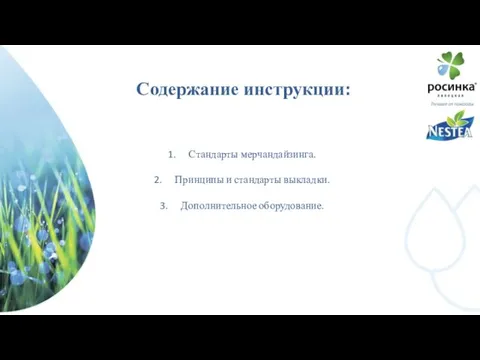 Содержание инструкции: Стандарты мерчандайзинга. Принципы и стандарты выкладки. Дополнительное оборудование.