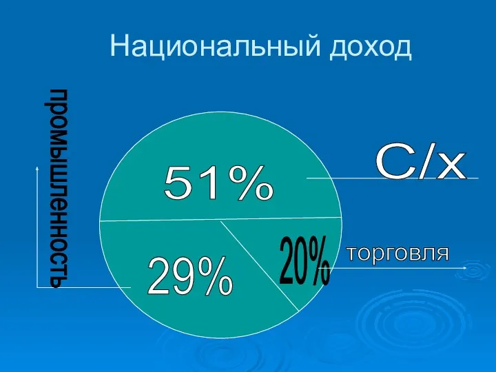 Национальный доход 20% торговля 51% С/х 29% промышленность