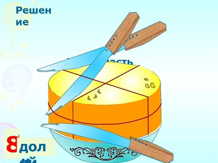 2 доли 4 Какая часть сыра осталась на блюде? Решение