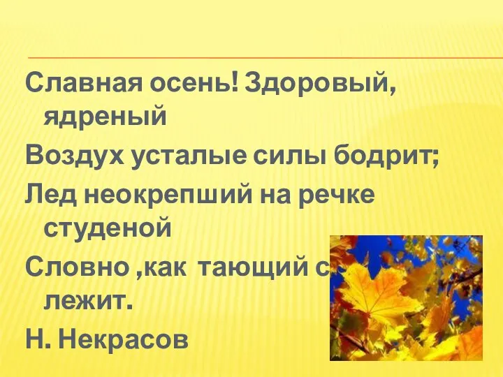 Славная осень! Здоровый, ядреный Воздух усталые силы бодрит; Лед неокрепший