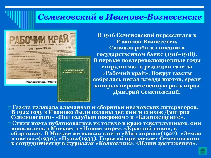 Газета издавала альманахи и сборники ивановских литераторов. В 1922 году