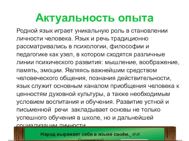 Родной язык играет уникальную роль в становлении личности человека. Язык