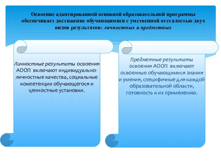 Освоение адаптированной основной образовательной программы обеспечивает достижение обучающимися с умственной