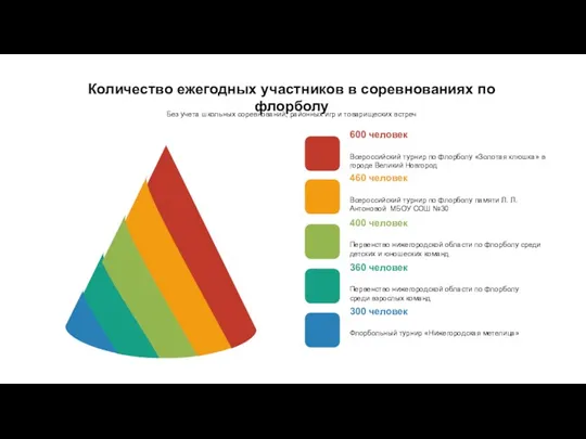 Без учета школьных соревнований, районных игр и товарищеских встреч Количество ежегодных участников в