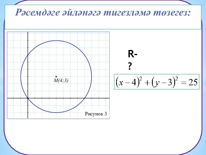 Рәсемдәге әйләнәгә тигезләмә төзегез: R-?