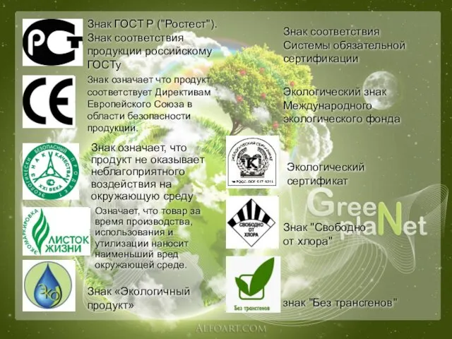 Знак соответствия Системы обязательной сертификации Экологический знак Международного экологического фонда