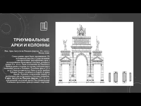 ТРИУМФАЛЬНЫЕ АРКИ И КОЛОННЫ Рим. Арка Августа на Римском форуме,