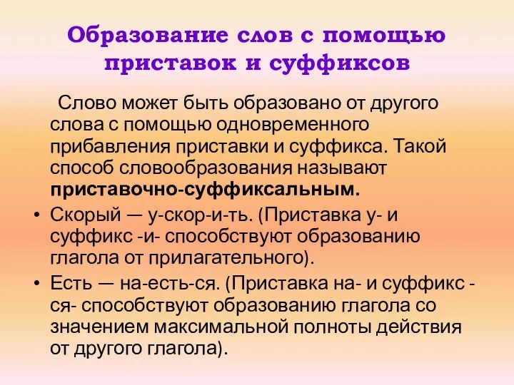 Образование слов с помощью приставок и суффиксов Слово может быть