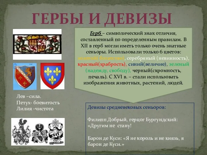 гербы и девизы Девизы средневековых сеньоров: Филипп Добрый, герцог Бургундский: «Другим не стану!