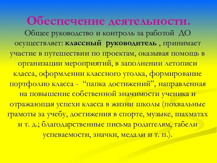 Обеспечение деятельности. Общее руководство и контроль за работой ДО осуществляет: