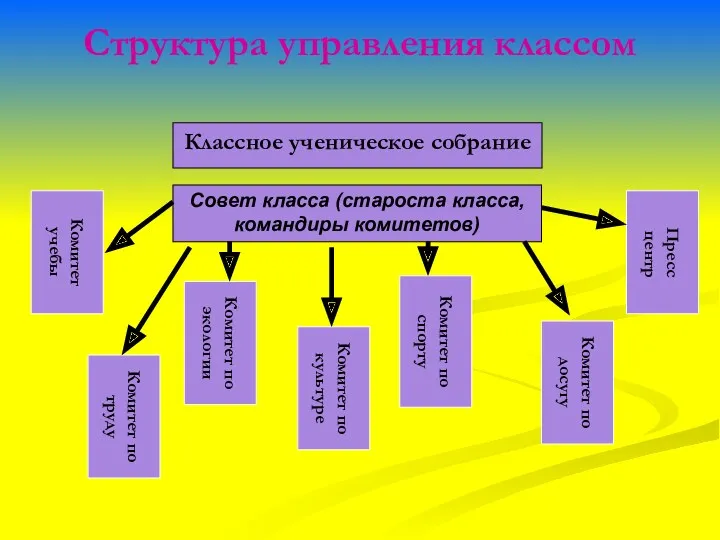 Структура управления классом Классное ученическое собрание Совет класса (староста класса,