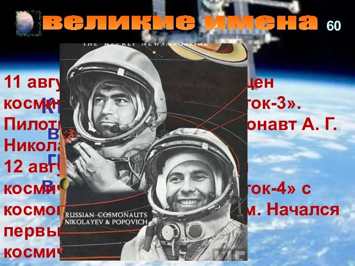 великие имена 60 Кто участвовал в первом групповом полете в