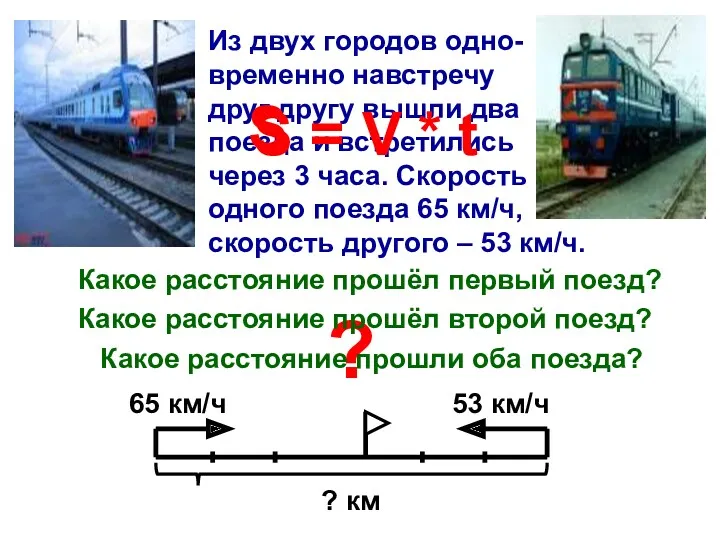 Из двух городов одно- временно навстречу друг другу вышли два поезда и встретились