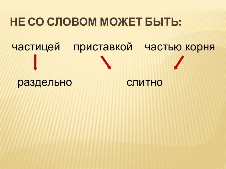 Не со словом может быть: частицей приставкой частью корня раздельно слитно