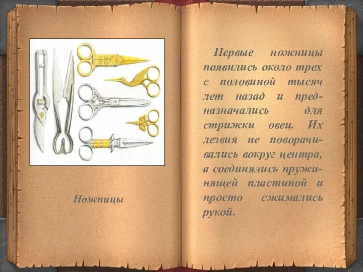 Первые ножницы появились около трех с половиной тысяч лет назад