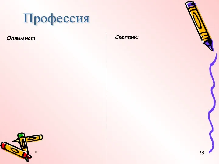 * Оптимист: Скептик: Профессия