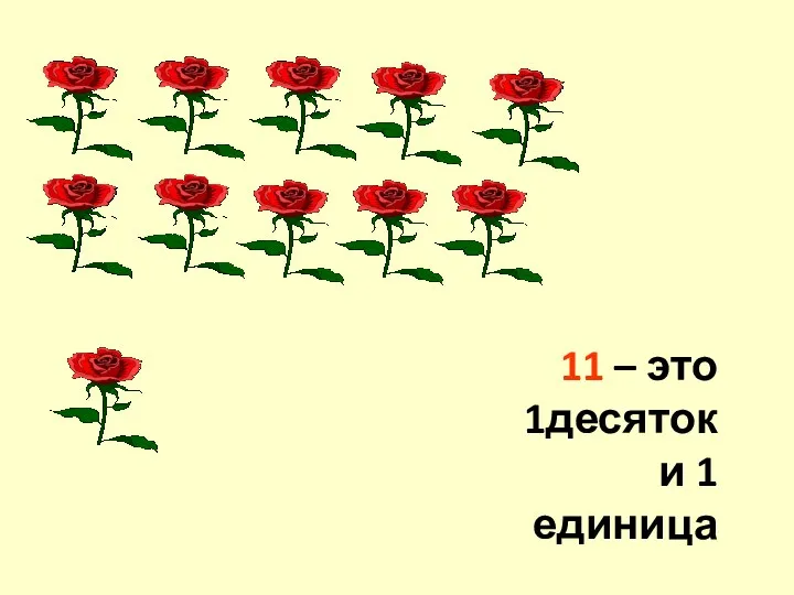 11 – это 1десяток и 1 единица