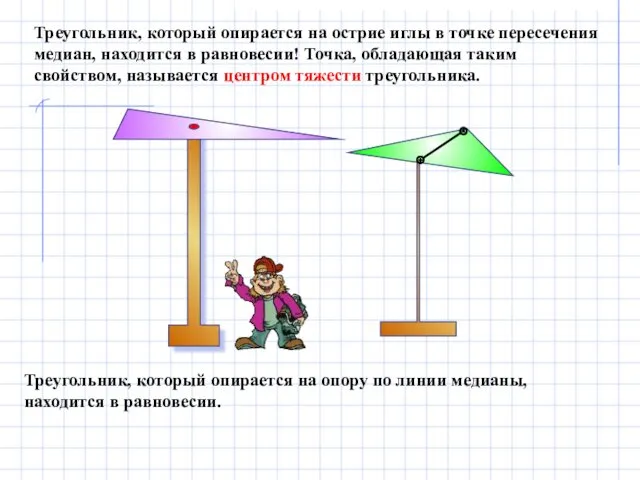 Треугольник, который опирается на опору по линии медианы, находится в