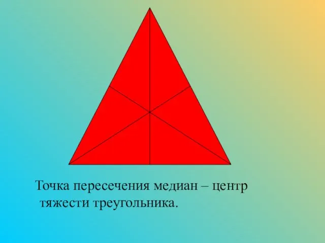 Точка пересечения медиан – центр тяжести треугольника.