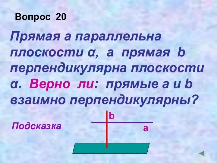 Прямая а параллельна плоскости α, а прямая b перпендикулярна плоскости