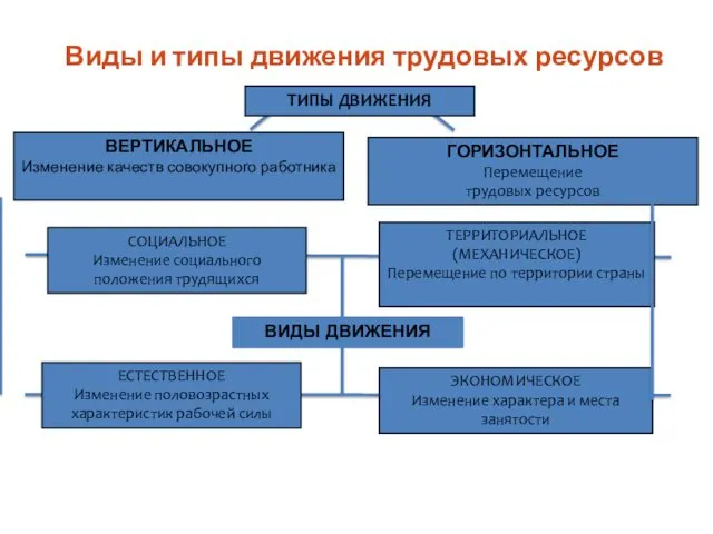 ВЕРТИКАЛЬНОЕ Изменение качеств совокупного работника Виды и типы движения трудовых