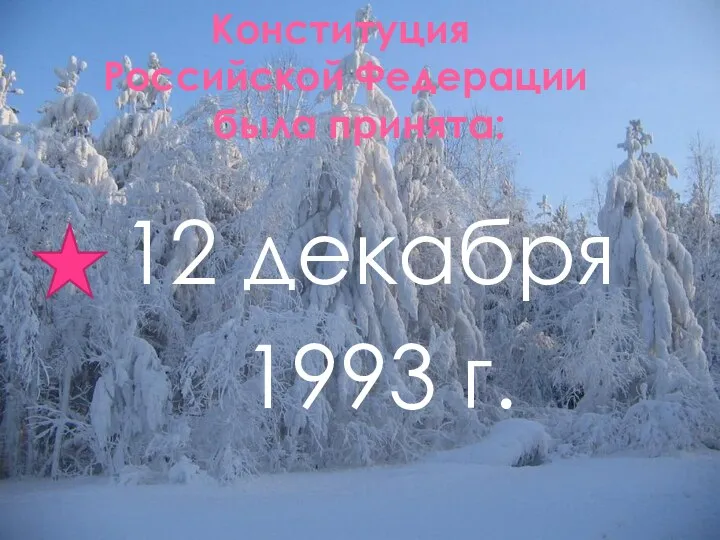 Конституция Российской Федерации была принята: 12 декабря 1993 г.