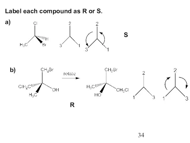 Label each compound as R or S. a) S b) R