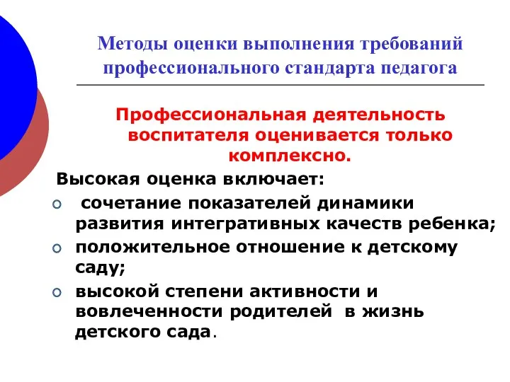 Методы оценки выполнения требований профессионального стандарта педагога Профессиональная деятельность воспитателя