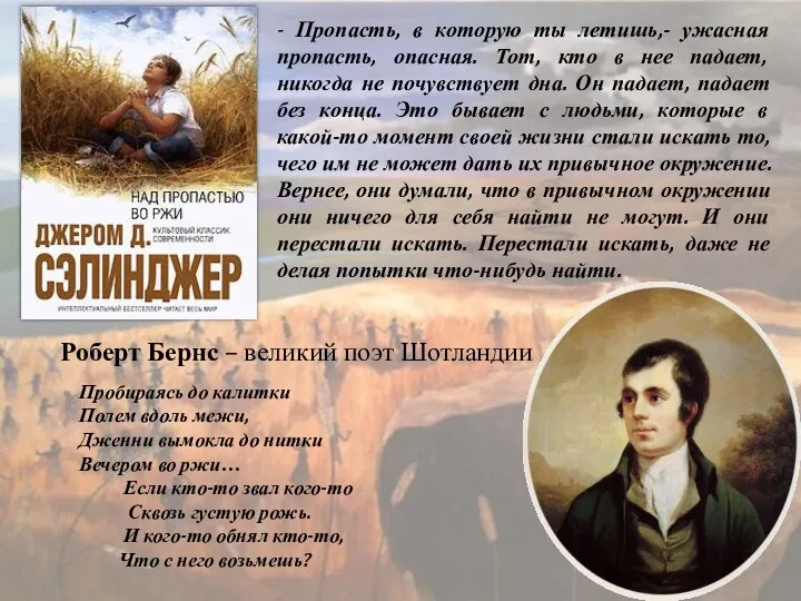 - Пропасть, в которую ты летишь,- ужасная пропасть, опасная. Тот, кто в нее