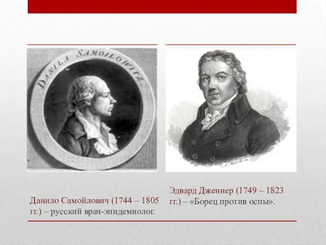 Данило Самойлович (1744 – 1805 гг.) – русский врач-эпидемиолог. Эдвард Дженнер (1749 –